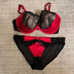 Adore Me Black Red Satin Lace Valentines Day Plus Lingerie Set 40H 2X NWT